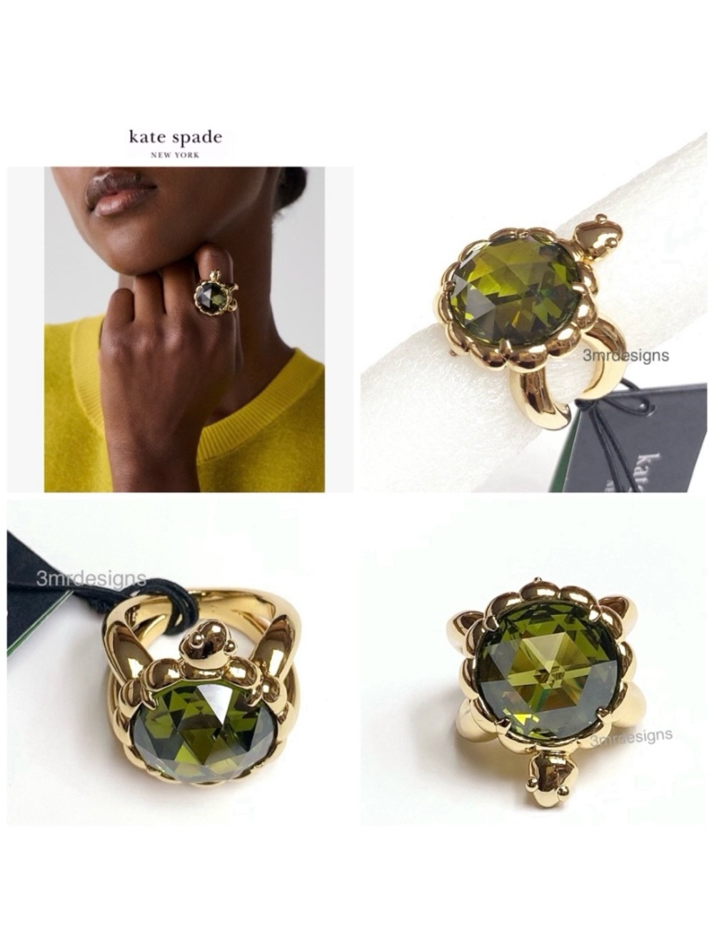 NWT Kate Spade ♠️ SECRET GARDEN TURTLE Gold Plated Brass Glass Crystals Ring